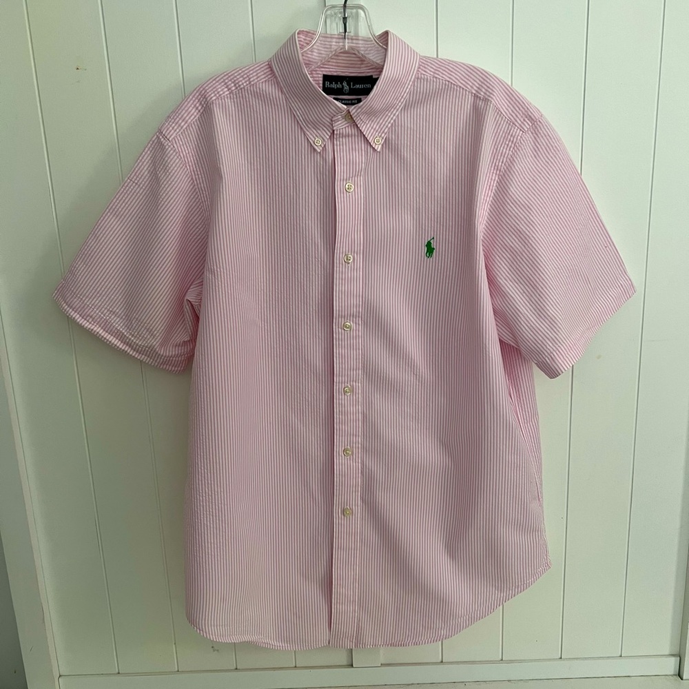RALPH LAUREN Short Sleeve Seer Sucker Button-Down Size L